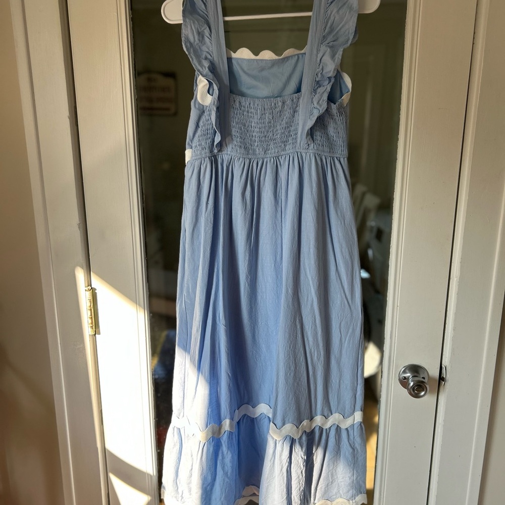 Blue Pleated Sleeveless Maxi Sundress